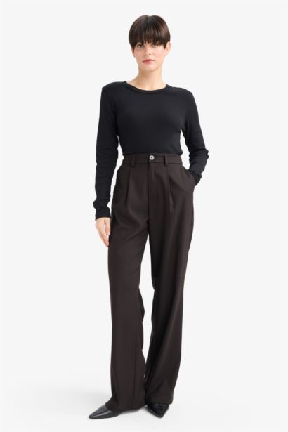 Straight Fit High Waist Long Trousers