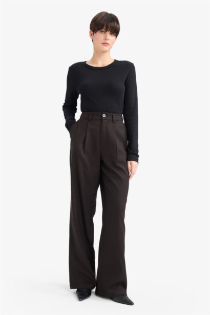 Straight Fit High Waist Long Trousers