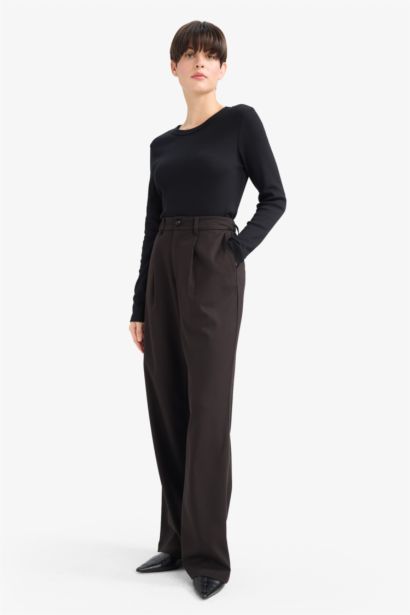 Straight Fit High Waist Long Trousers