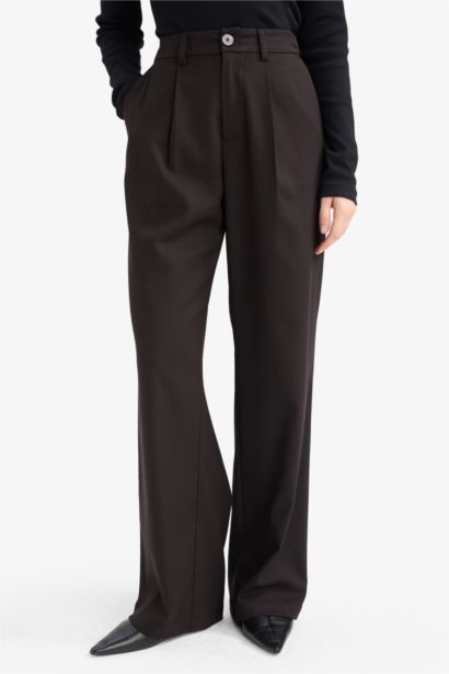 Straight Fit High Waist Long Trousers