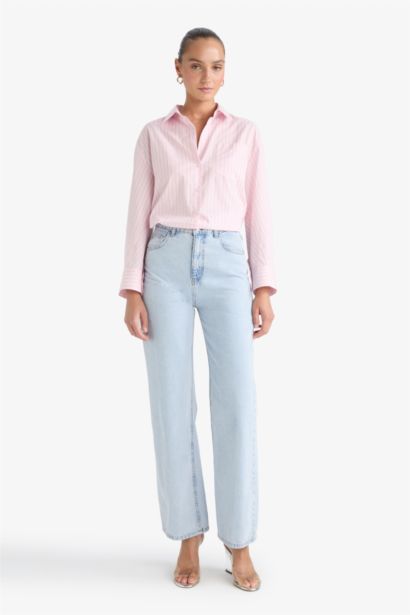 Overshirt Fit Çizgili Poplin Uzun Kollu Gömlek