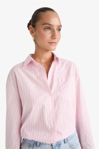 Overshirt Fit Çizgili Poplin Uzun Kollu Gömlek