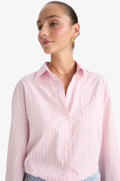 Overshirt Fit Çizgili Poplin Uzun Kollu Gömlek