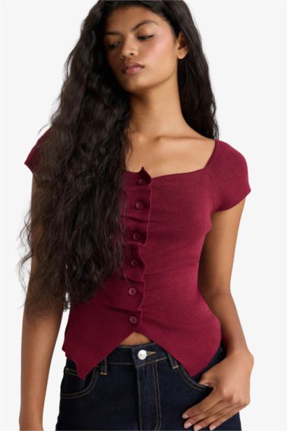 Slim Fit Square Collar Knitwear Pullover