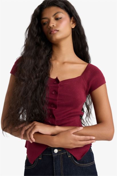 Slim Fit Square Collar Knitwear Pullover