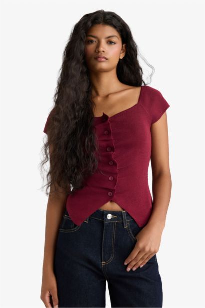 Slim Fit Square Collar Knitwear Pullover