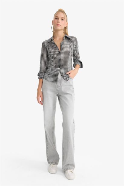 Chemise à carreaux en popeline à manches longues Coupe ajustée