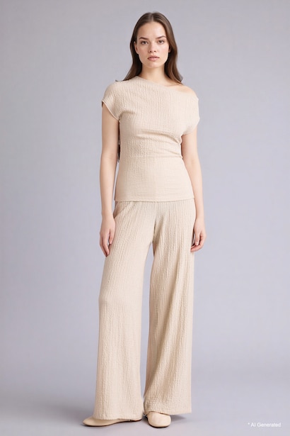 Wide Leg Crinkle Trousers