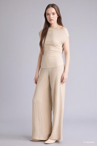 Wide Leg Crinkle Trousers