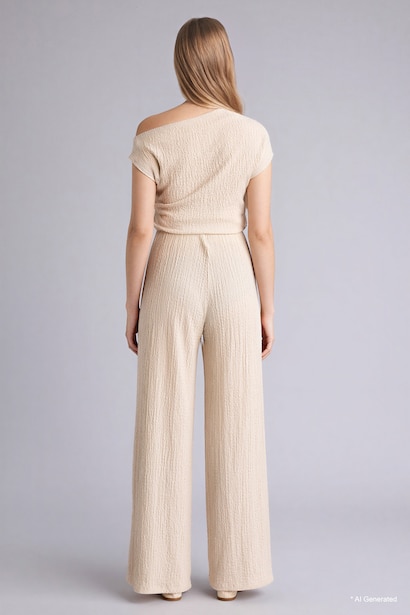 Wide Leg Crinkle Trousers