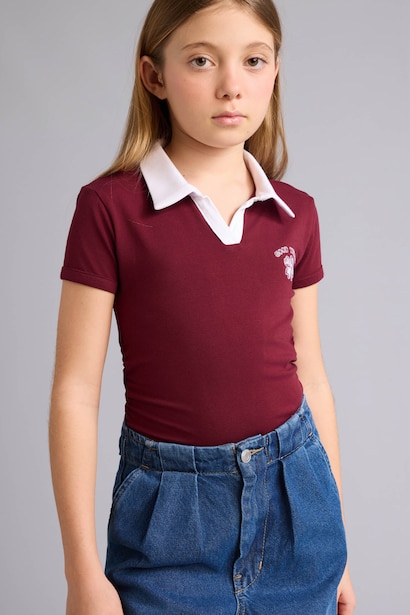 Girl Slim Fit Printed Polo T-Shirt