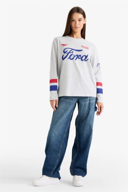 Ford Motor Company Oversize Geniş Kalıp Bisiklet Yaka Uzun Kollu Tişört