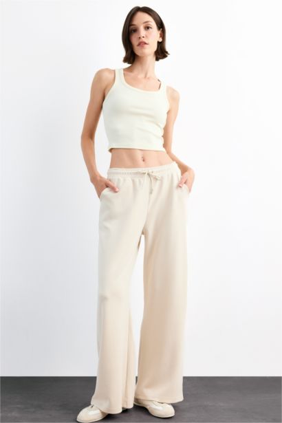 Relax Fit Elastic Waist Straight Leg Modal Trousers