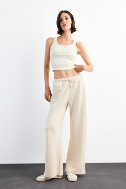 Relax Fit Elastic Waist Straight Leg Modal Trousers