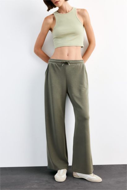 Relax Fit Elastic Waist Straight Leg Modal Trousers