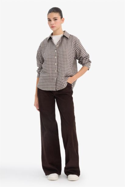 Afra x DeFacto Oversize Fit Gingham Poplin Shirt