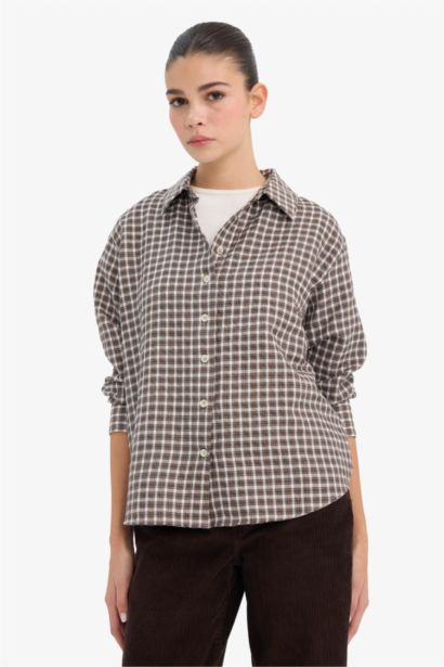 Afra x DeFacto Oversize Fit Gingham Poplin Shirt