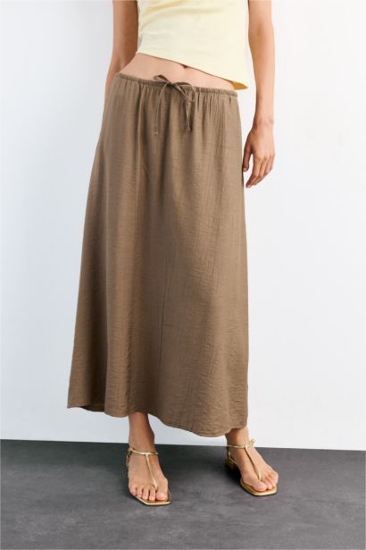 Relax Fit Crinkle Fabric Elastic Band Ankle Length Skirt