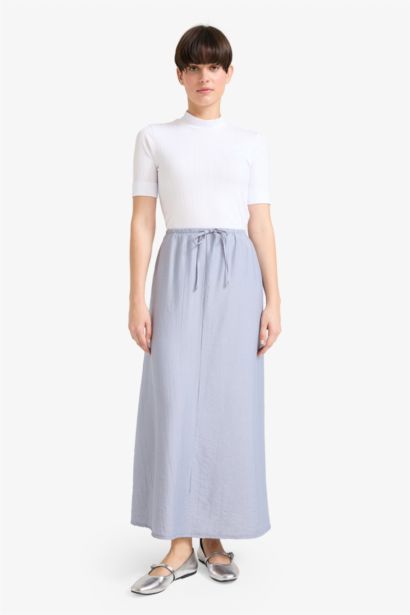 تنورة طويلة قماش كرنكيل قصة مريحة وخصر مطاطي