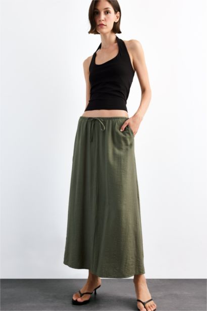 Relax Fit Crinkle Fabric Elastic Band Ankle Length Skirt