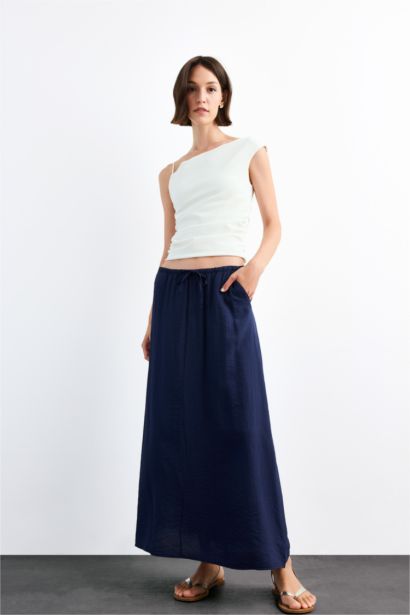 تنورة ميدي قماش كرنكيل قصة مريحة وخصر مطاطي