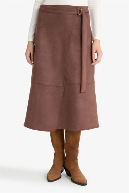 Wrap Suede Midi Skirt