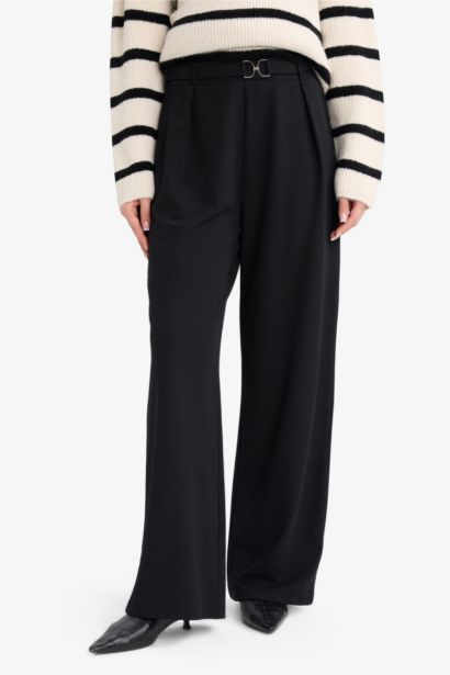 Crepe Regular Hem Wide Leg Trousers