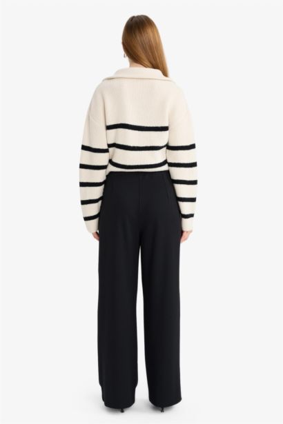 Crepe Regular Hem Wide Leg Trousers