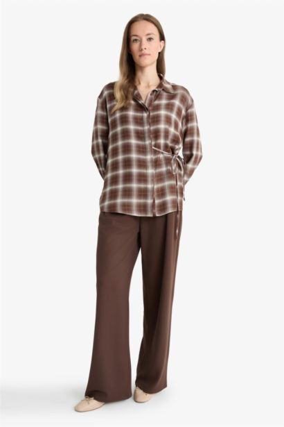 Straight Wide Leg Crepe Trousers