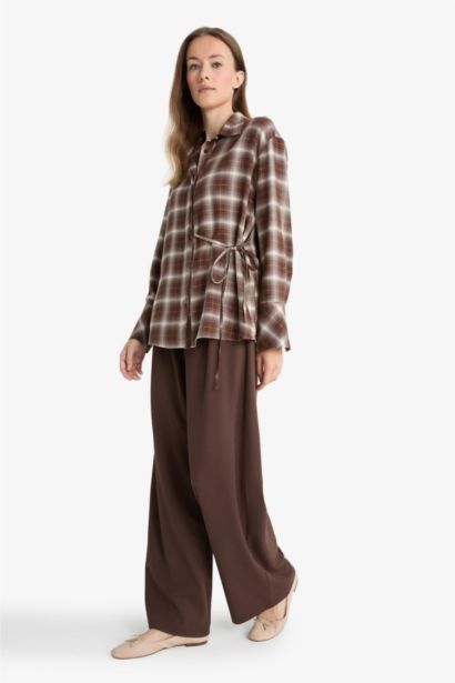 Straight Wide Leg Crepe Trousers