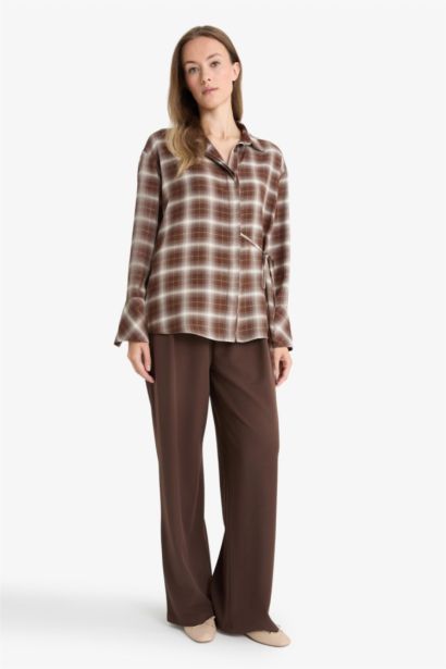 Straight Wide Leg Crepe Trousers