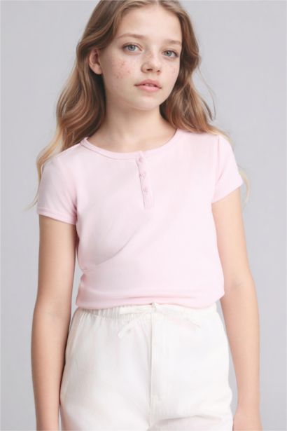 Футболка Slim Fit в рубчик с круглым вырезом и коротким рукавом для девочек