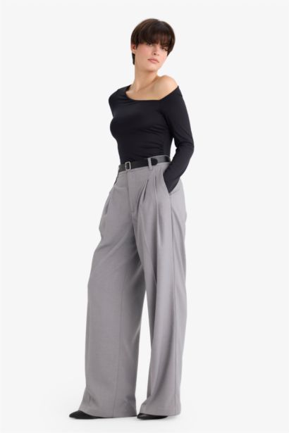 Wide Leg жоғары белді қос қалталы қысқартылған шалбар кюлот