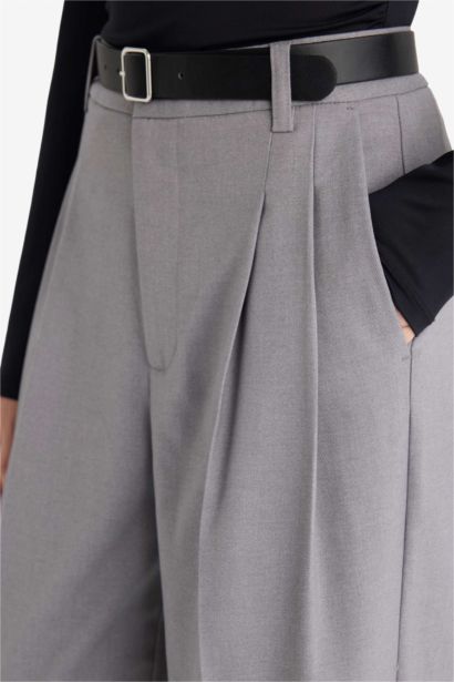 Wide Leg жоғары белді қос қалталы қысқартылған шалбар кюлот