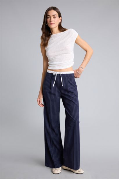 Wide Leg қос қалталы жоғары белді ұзын шалбар