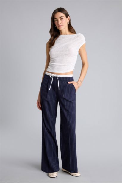 Wide Leg қос қалталы жоғары белді ұзын шалбар