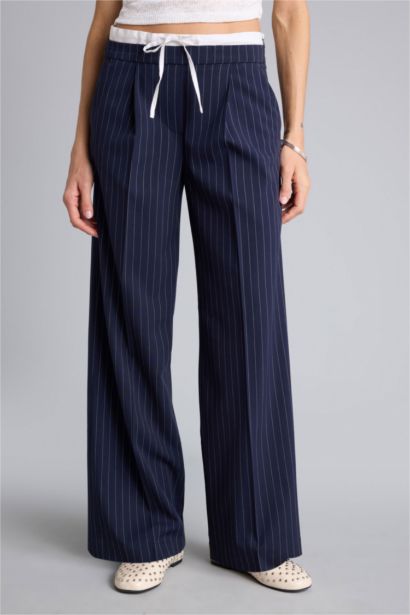 Wide Leg қос қалталы жоғары белді ұзын шалбар