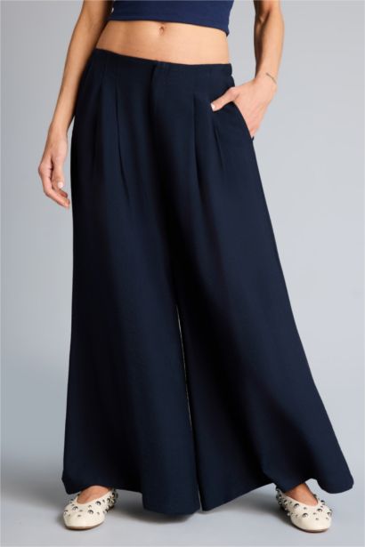 Culotte Fit High Waist Wide Leg Viscose Trousers