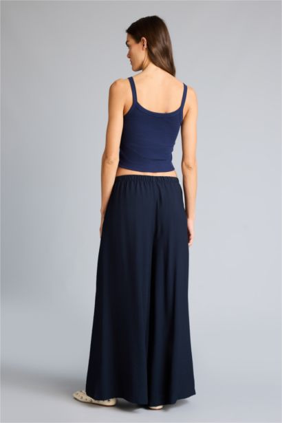Culotte Fit High Waist Wide Leg Viscose Trousers