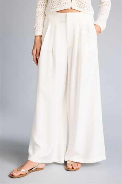 بنطلون فيسكوز كولوت فيت شارلستون بجيب وخصر عالي