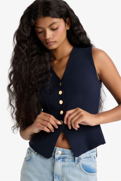 يلك تريكو مخصر بياخة V بأزرار