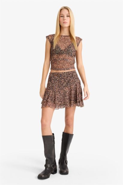 Mini Jupe en tulle léopard avec doublure en coton peigné