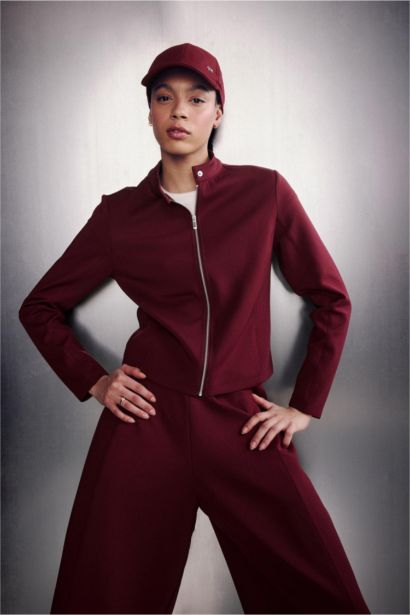 Standart Fıt Dik Yaka Skuba Dalgıç Kumaş Fermuarlı Sweatshirt