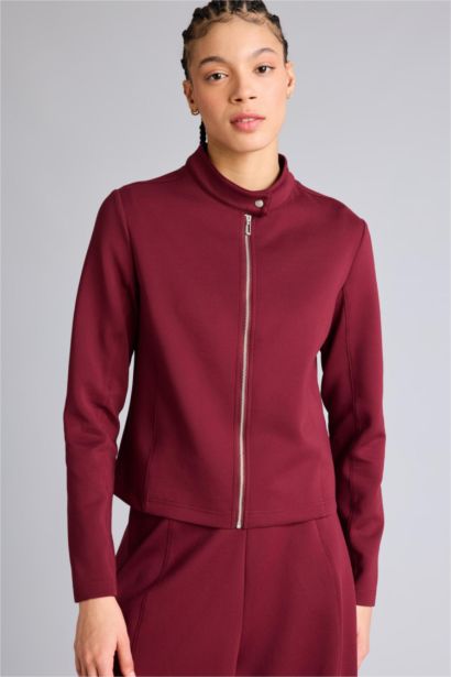 Standart Fıt Dik Yaka Skuba Dalgıç Kumaş Fermuarlı Sweatshirt