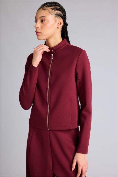 Standart Fıt Dik Yaka Skuba Dalgıç Kumaş Fermuarlı Sweatshirt