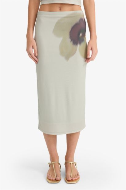 تنورة بنسل ميدي تول فلورال سليم فيت مطبوع بخصر عادي