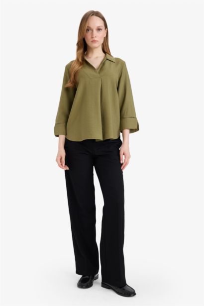 Regular Fit Crew Neck Long Sleeve Blouse