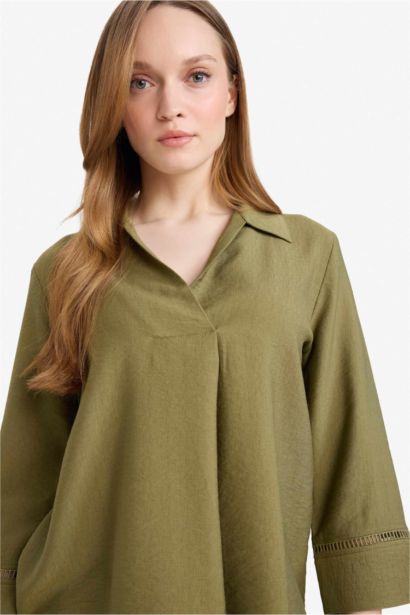 Regular Fit Crew Neck Long Sleeve Blouse