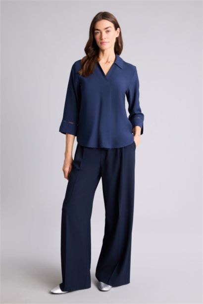 بلوزة ردن طويل قصة عادية بياقة مستديرة