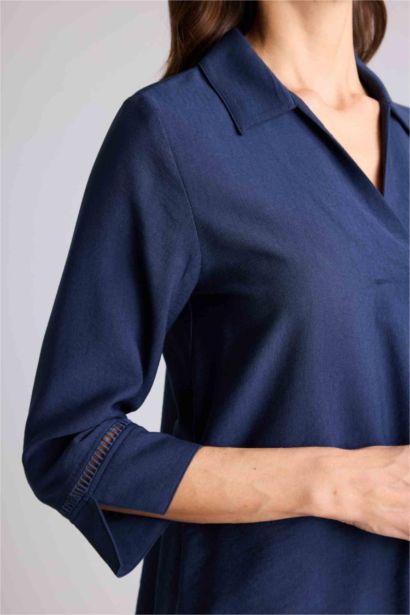 بلوزة ردن طويل قصة عادية بياقة مستديرة